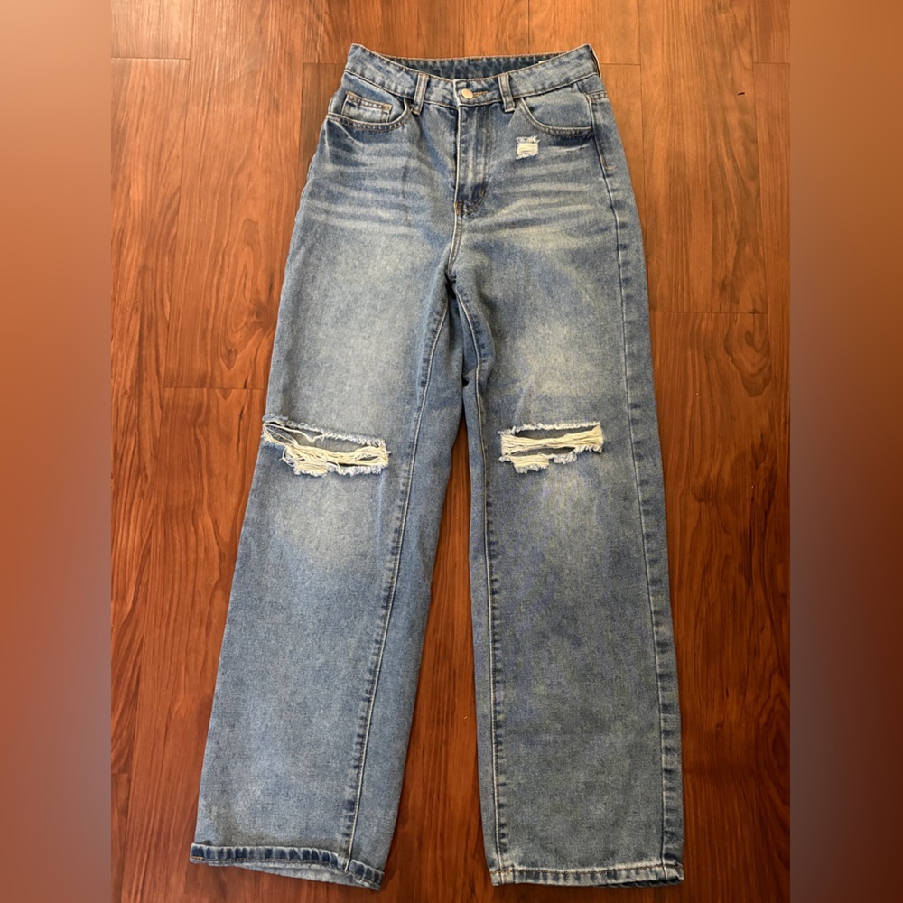 SHEIN Women's Distressed Blue Flare Jeans